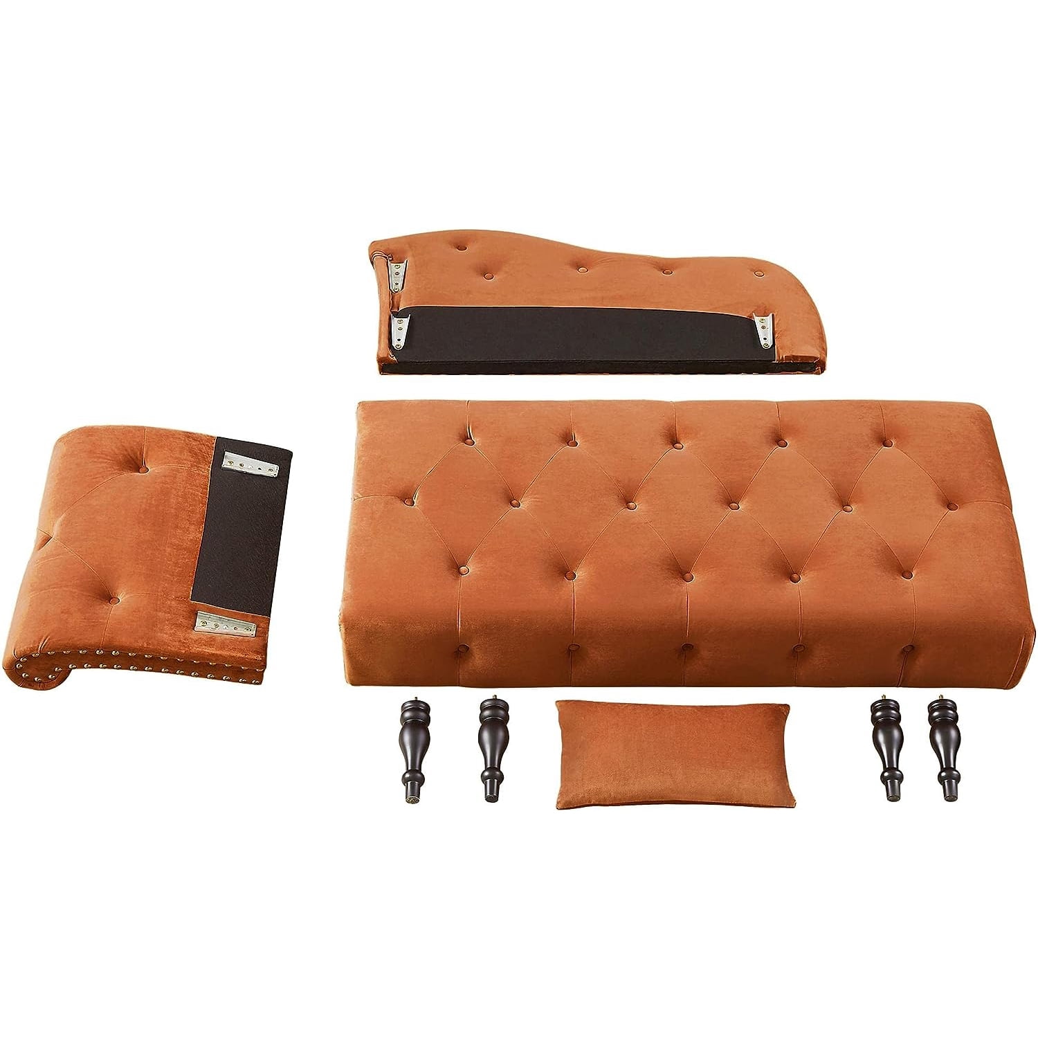 Miniyam Velvet Chaise Lounge, Tufted Accent Chaise Chair with Pillow for Living Room Bedroom, Orange