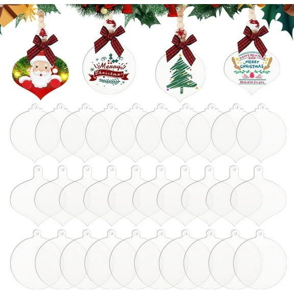 30 Pcs Clear Acrylic Christmas Ornaments 3 Style DIY Blank Acrylic Christmas Ornaments Round Christmas Ornaments Lantern Christmas Ornaments for Christmas Tree Party Hanging Decoration 1set