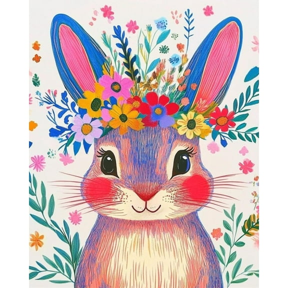 Paint by Numbers for Adults Kids Beginner Flower Crown Rabbit 1 DIY Acrylic Painting by Numbers Kits with Brushes Acrylic Pigment Home Decoration Gifts 16 x 20 inch