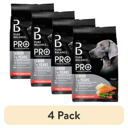 (4 pack) Pure Balance Pro+ Senior Salmon & Brown Rice Recipe Dry Dog Food, 16 lbs