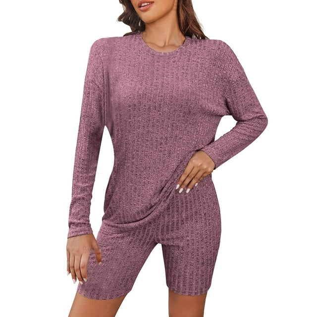 Ketyyh-chn99 Ensembles Deux Pièces pour Femmes Ensemble de Pyjamas pour Dames Hauts à Col en V Imprimés Costume Décontracté Court Uni Rouge,2TG