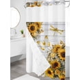 thumbnail image 3 of No Hook Shower Curtain with Snap-in Liner, Farmhouse Sunflower Waterproof Fabric Bathroom Curtains, Vintage Daisy Butterflies Gray Wood Bath Curtains & Mesh Top Window Narrow 36"x78", 3 of 9