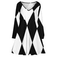 thumbnail image 3 of Black And White Harlequin Long Sleeve Dresses For Women Vintage Elegant Party Dress Oversized V-neck Dress S-8XL, 3 of 7