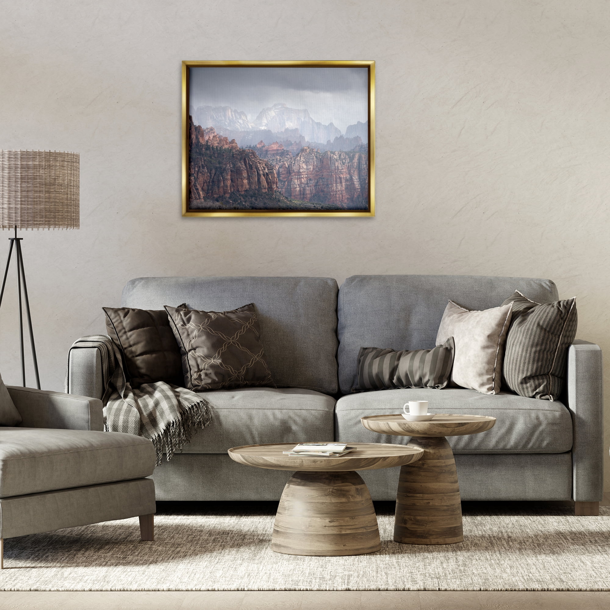 Stupell Industries Zion National Park Landscape Photography Gold Floater Framed Art Print Wall Art, 31 x 25