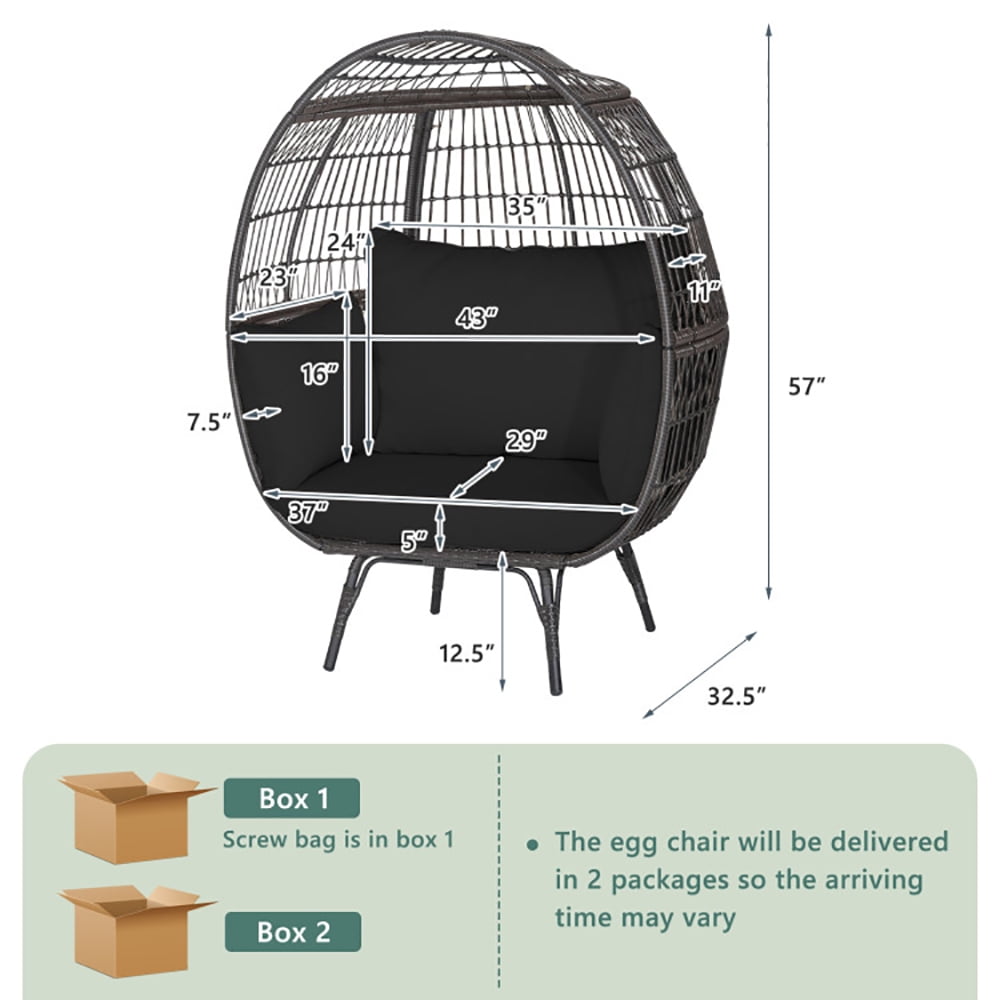 Aimee Lii Oversized Indoor Wicker Egg Chair with Sturdy Metal Frame for Patio, Indoor Outdoor Patio Loungers, Black