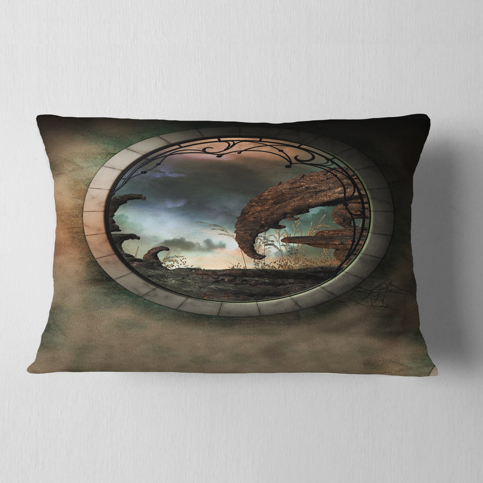 Designart Blue Fantasy Landscape with Frame - Photography Throw Pillow - 12x20