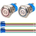 thumbnail image 1 of 2 interruptores pulsadores con enclavamiento, 1 NO, 1 NC, de acero inoxidable, resistentes al agua, 220 V-230 V/5 A, con luz LED y toma de corriente, orificio de montaje de 16 mm (azul y, 1 of 5