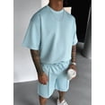 thumbnail image 4 of Men's Sets Crew Neck Set Pockets 2 Piece Shirt Shorts Outfit for Summer Light Blue M, 4 of 7