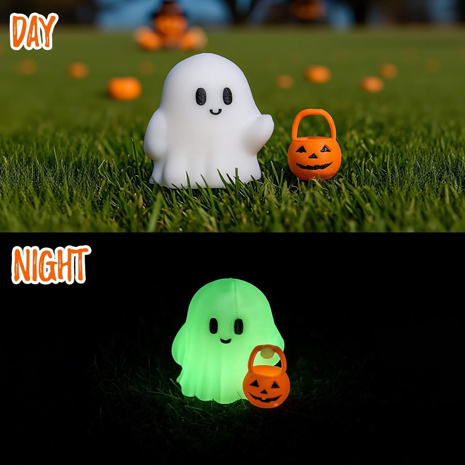 Glow-in-the-Dark Mini Ghost Figurine for Halloween Desk and Shelf Decor