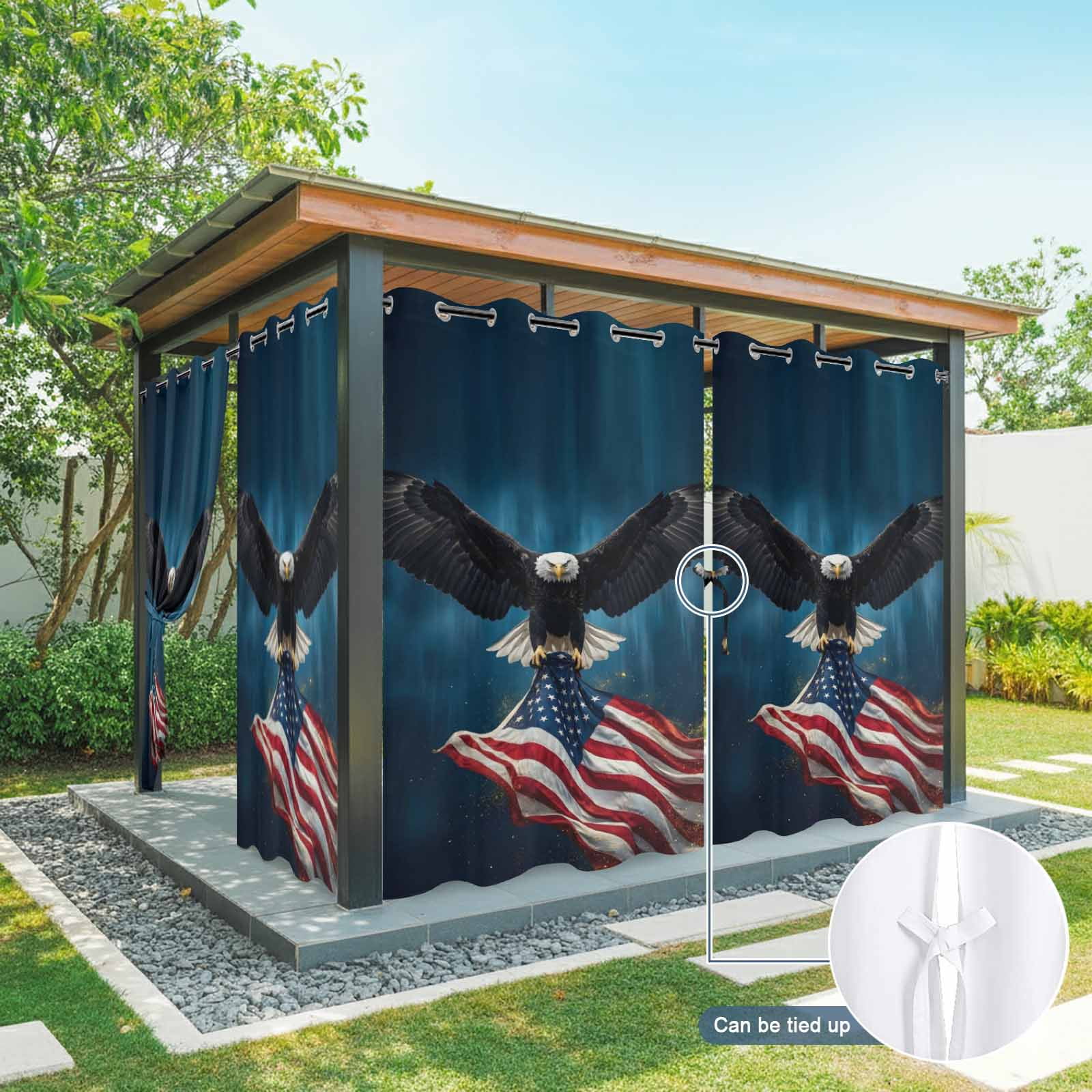 Independence Day Outdoor Curtains for Patio, U. S. Flag Cool Soaring Bald Eagle Sunshade Privacy Drapes Grommet Waterproof Outside Curtains for Porch/Cabana/Balcony 54"x 108", 1 Panel