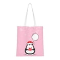 thumbnail image 1 of DouZhe Reusable Grocery Bags, Cartoon New Year Bird Pink Penguin Lightweight Polyester Canvas Cloth Tote Bag for Travle Gym Shopping School, 15" x 16", 1 of 7