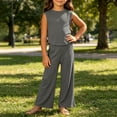 thumbnail image 4 of THDHVS Girls Fall Outfits,Girls Ribbed Sleeveless Round Neck Top Wide Leg Pants Summer Stretchy Casual 2 Piece Set,Toddler Girl Outfits Dark Gray 3-4 Years, 4 of 6