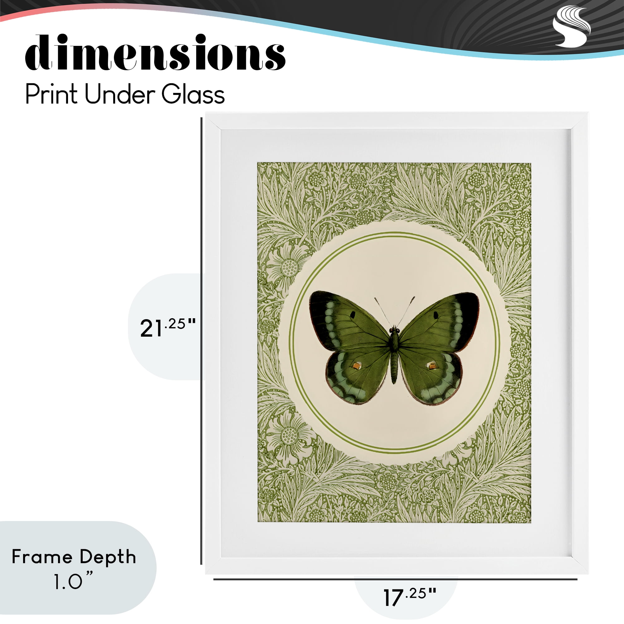 Stupell Industries Green Butterfly Botanical Medallion White Framed Print Under Glass, design by LSR Design Studio
