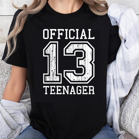 100% Cotton Official 13 Teenager Birthday T-Shirt for Girls Kids Youth Black Tee Shirt 13th Birthday Gift Party Wear