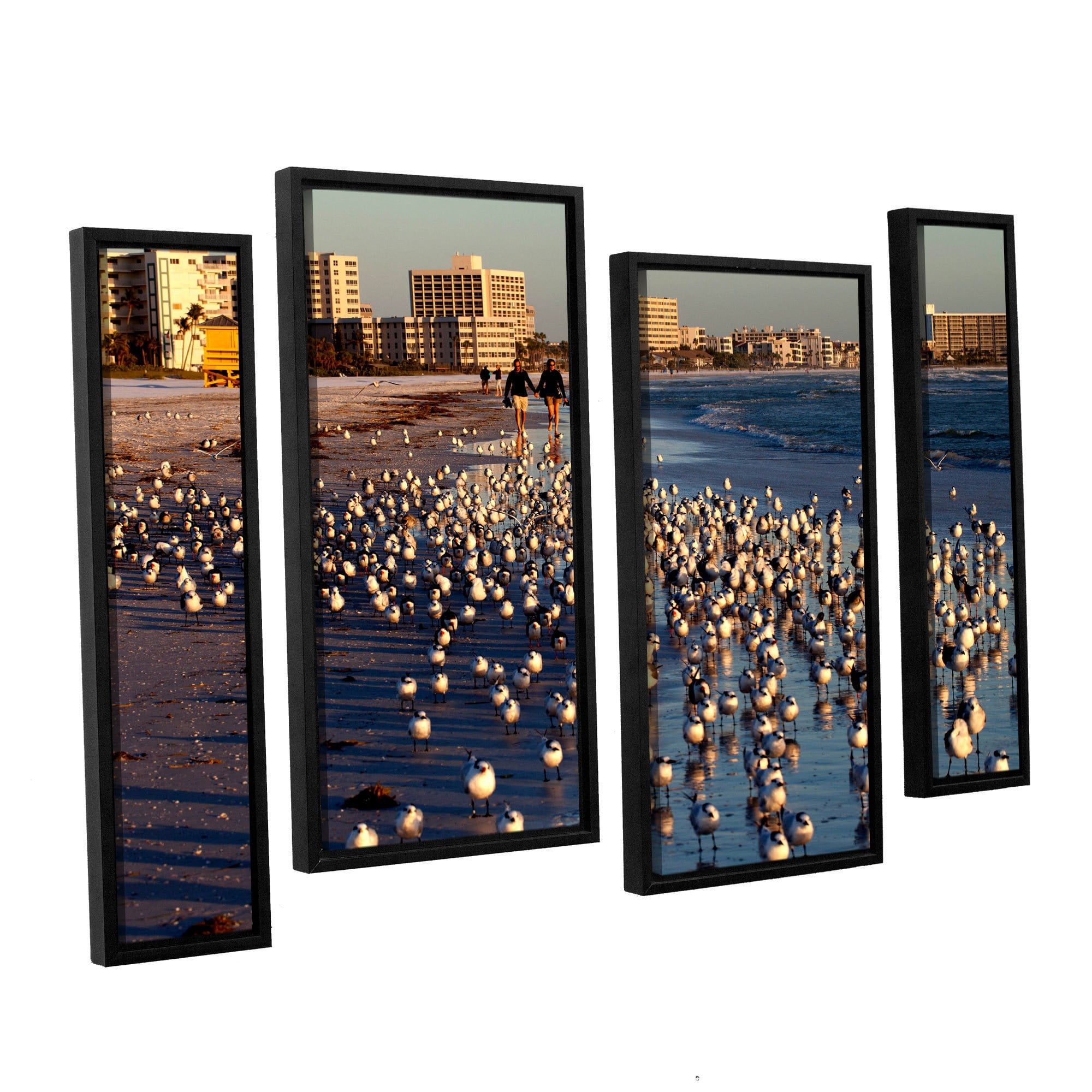 ArtWall Lindsey Janich "Seagulls" 4-Piece Floater Framed Canvas Staggered Set