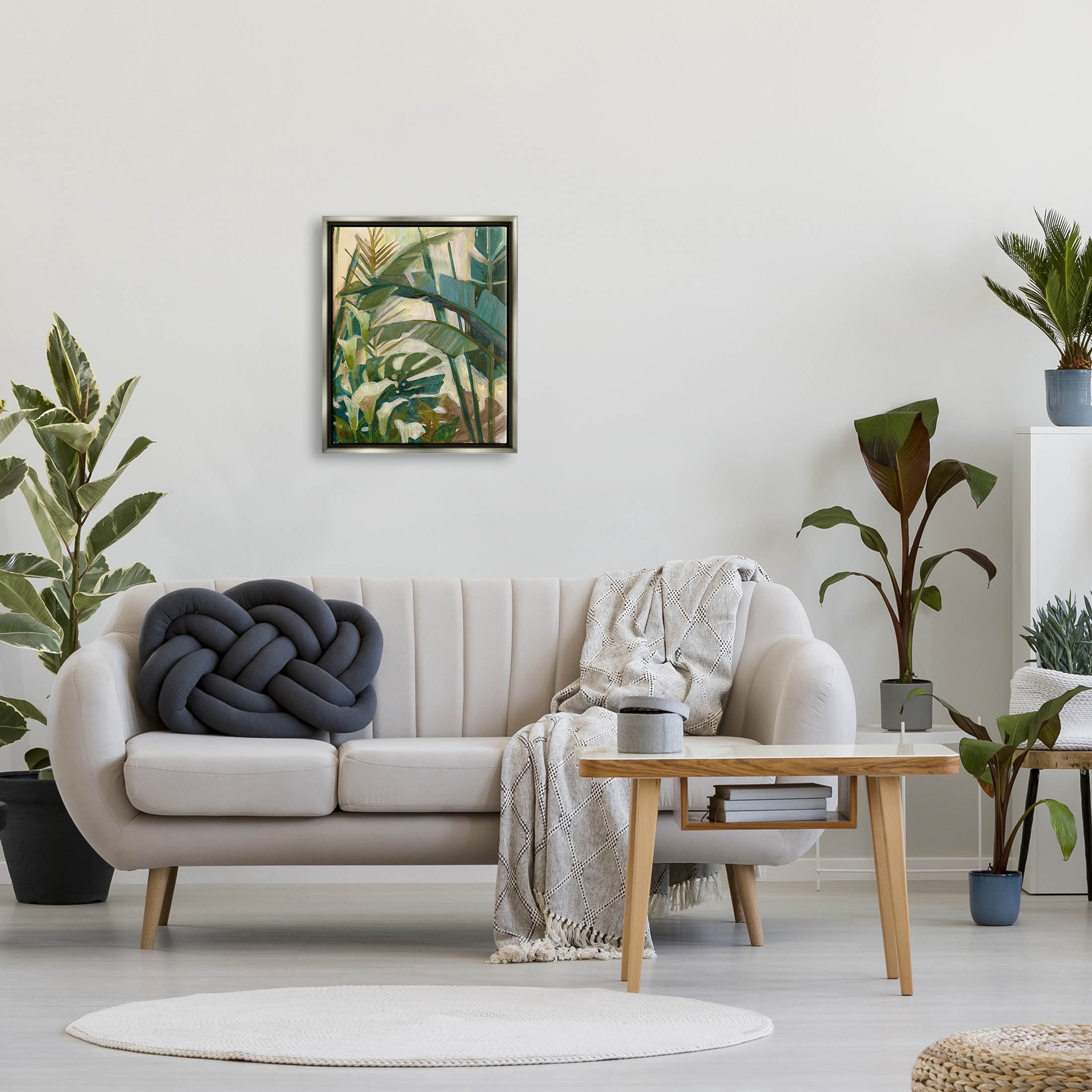 Tropical Jungle Plant Leaves Botanical & Floral Graphic Art Luster Gray Framed Art Print Wall Art