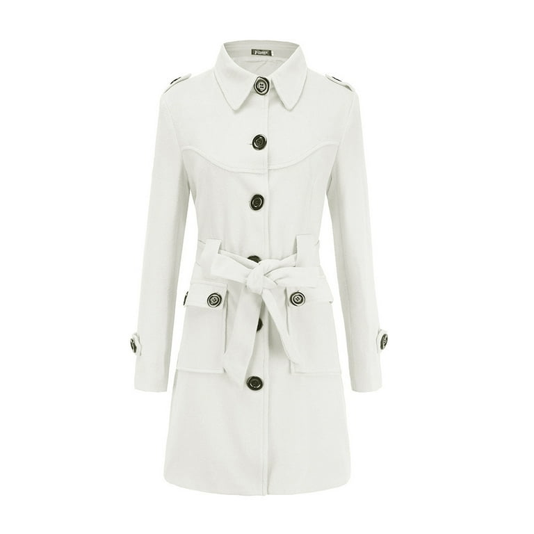 Women s Winter Trench Coat Single Breasted Tie Waist Vintage