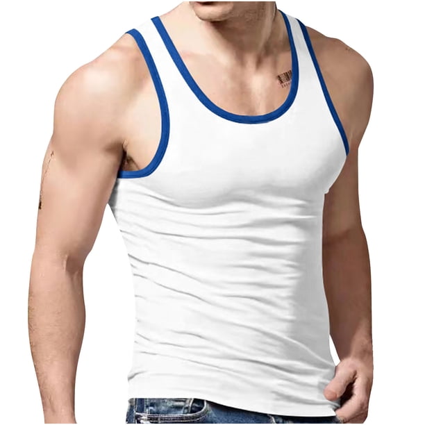 Hombres Camisetas de Verano de Punto de Raya Vertical Deportes de Fitness Cuello Redondo Camiseta