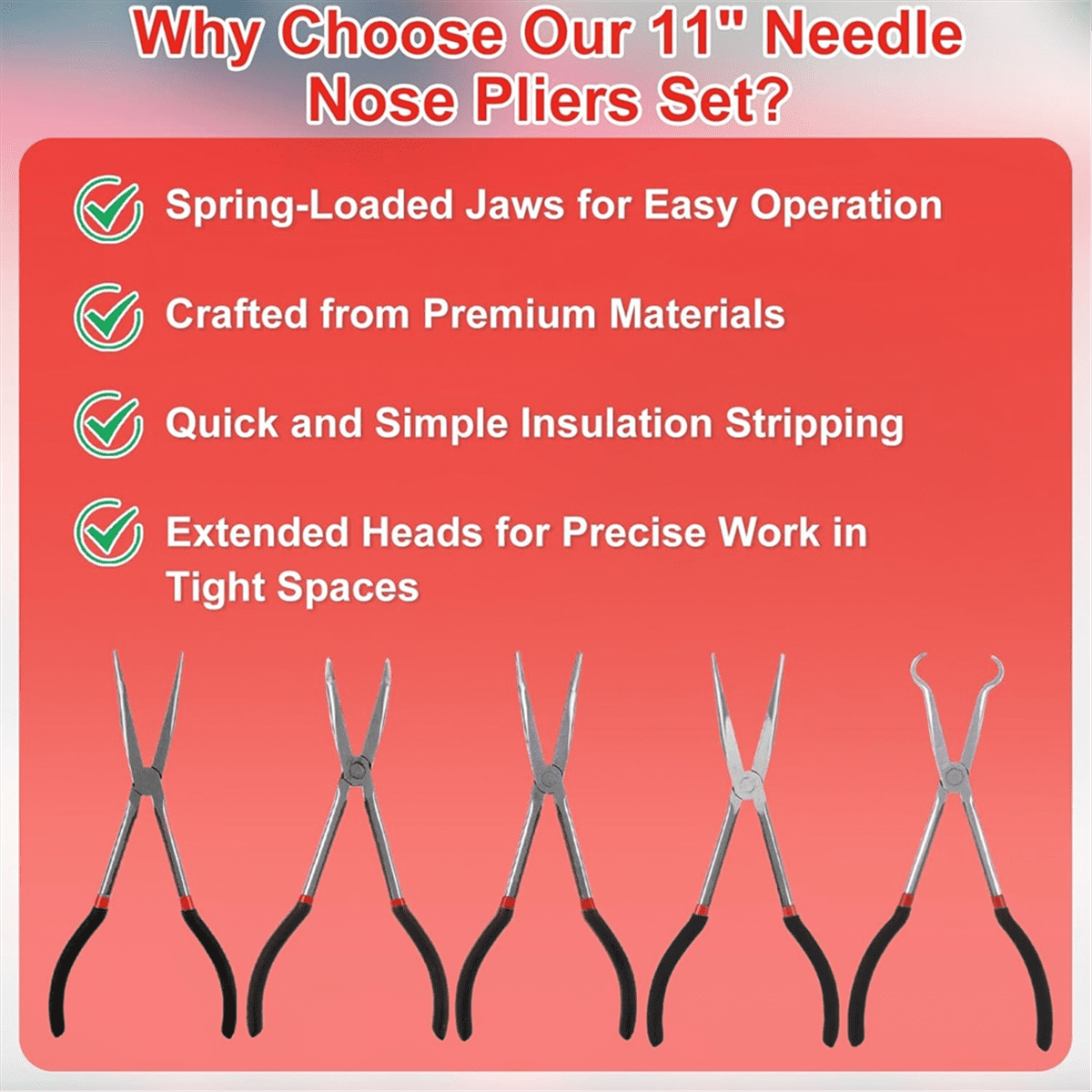 Long Needle Nose Pliers Set, 5 In1 11 Inch Spark Plug Wire Removal Tool - Bent Needle Nose Pliers 90 4