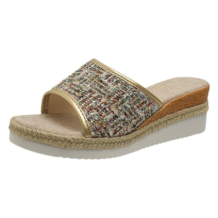 

LUOGENLI Female Summer Walking Sandals Women Comfort Women Sandals Fashion Sequins Summer New Pattern Open Toe Breathable Wedge Comfortable Non Large Shoes Platform Sandals Women Dressy White