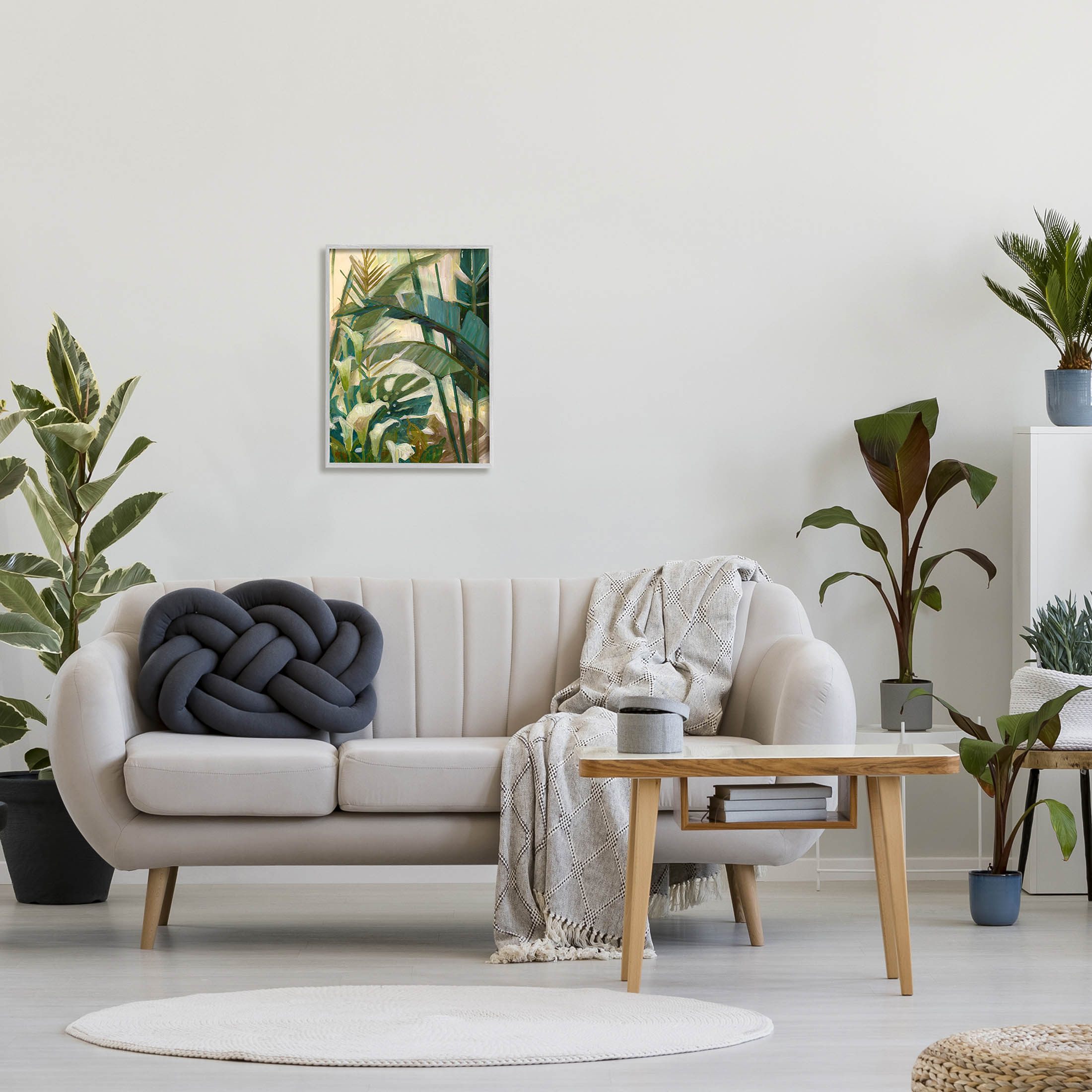 Tropical Jungle Plant Leaves Botanical & Floral Graphic Art Gray Framed Art Print Wall Art