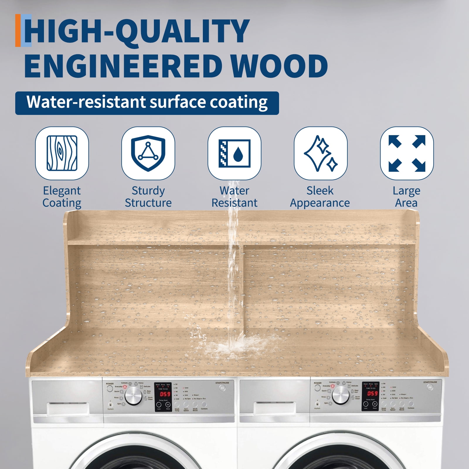 Washer Dryer Countertop, 2-Tier Washer Dryer Countertop Shelf Organizer, Washer and Dryer Topper with Storage Shelf for Laundry Room Organization,54" x 27.55"