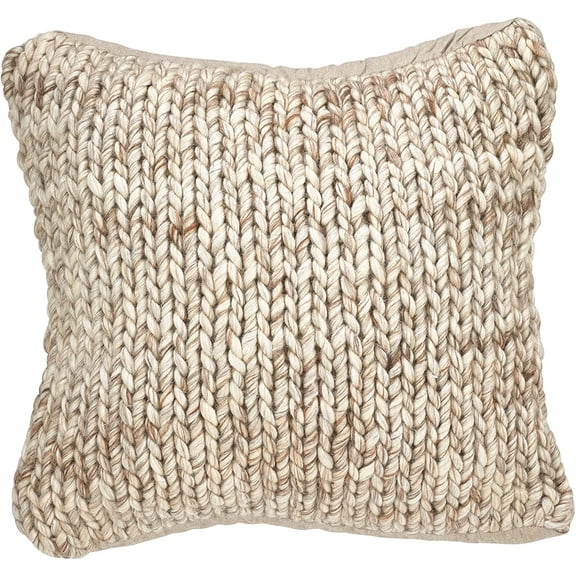 Fennco Styles Hand Cable Knit Design Accent Cushion Wool Down Filled Home Decorative Throw Pillow 18" Square (Chunky Cable Knit)