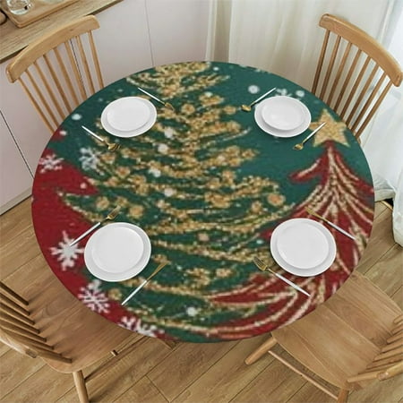 

Sheronv Christmas Trees Snowflakes Round Tablecloth Stain-Resistant Washable Indoor Outdoor Restaurant Party Polyester Fabric Waterproof Full Width Single-Sided Printing 54 -58