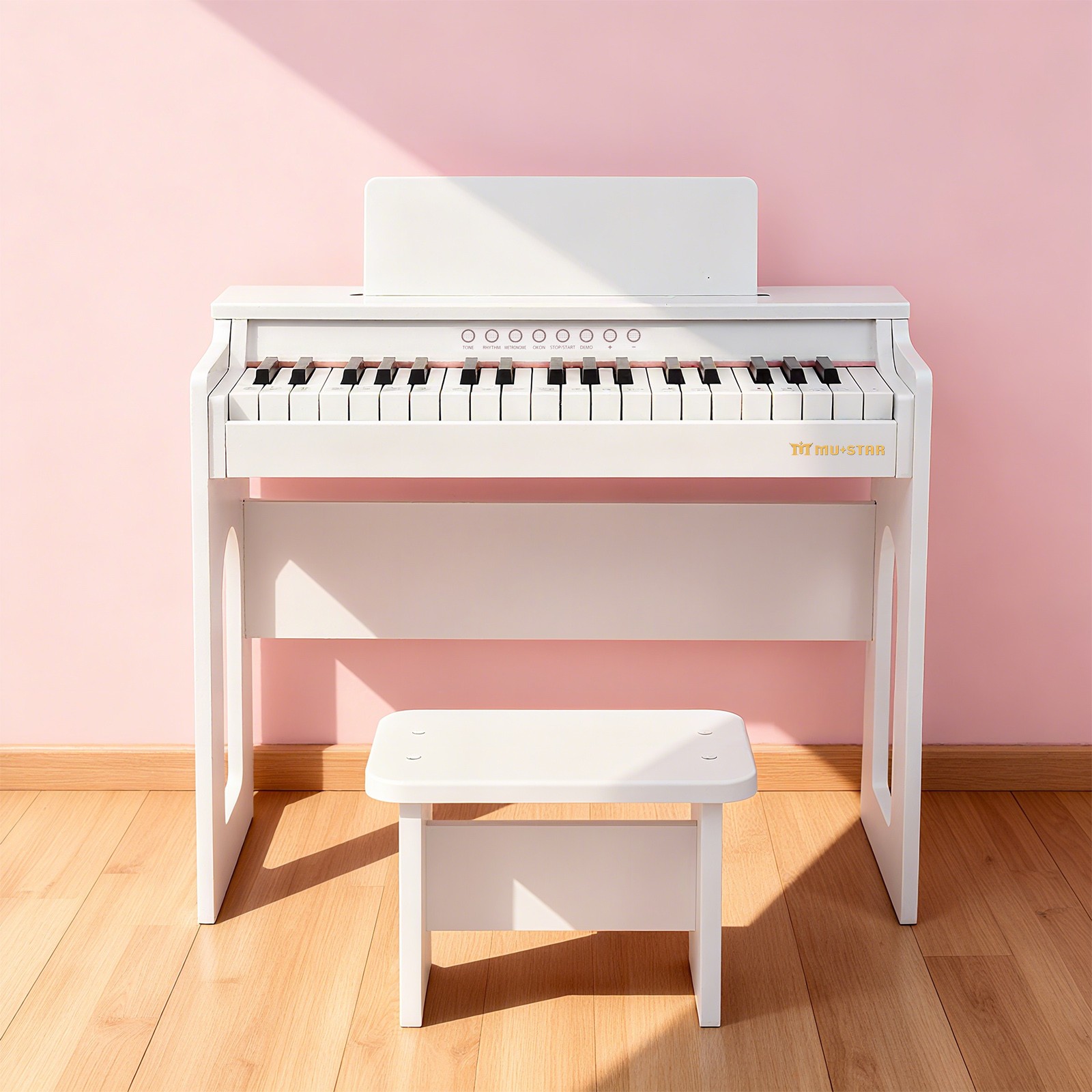 White 37Keys Kids Digital Piano Keyboards Wooden Toys Toddler Gifts for Music Education w/Bench,Stickers