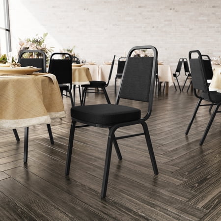Flash Furniture Trapezoidal Back Stacking Banquet Chair with Black Fabric and 2.5 Thick Seat - Black Frame