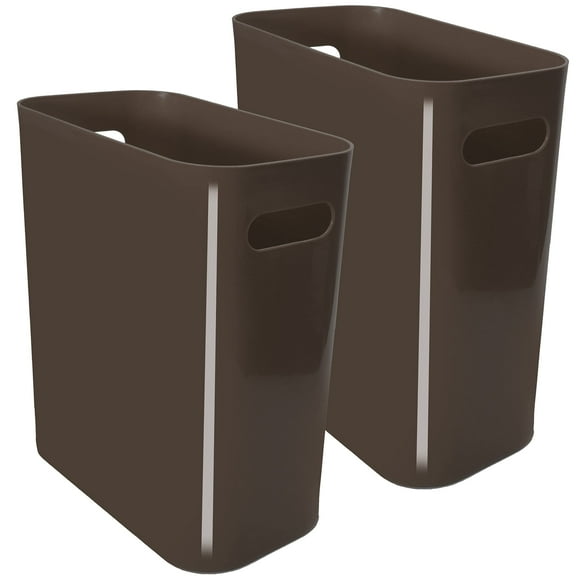 Youngever 2 Pack 3 Gallon Slim Trash Can, Plastic Garbage Container Bin, Trash Bin with Handles for Home Office, Living Room, Study Room, Kitchen, Bathroom (Brown)