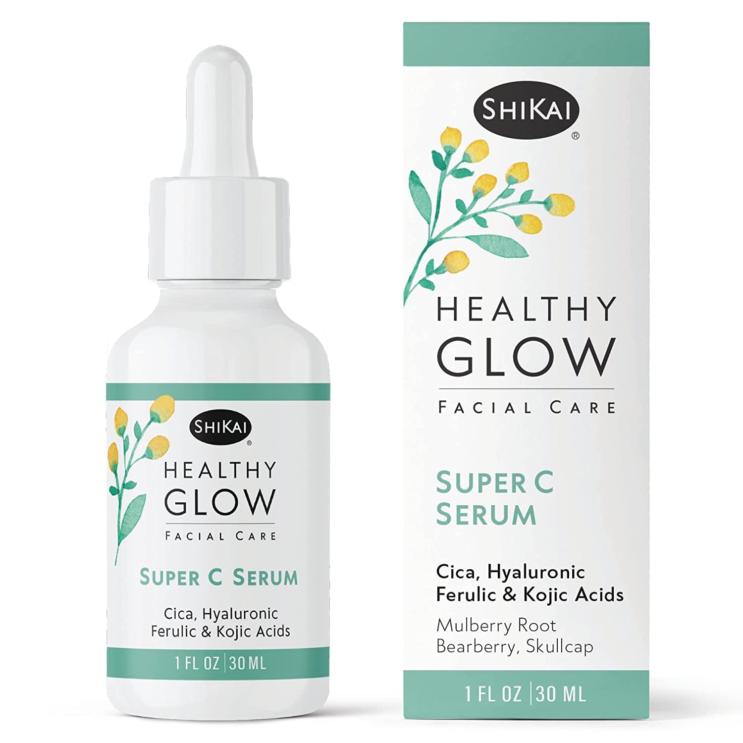 ShiKai Healthy Glow Super C Face Serum (1 oz) | Vitamin C, E, Hyaluronic & Ferulic Acids | Hydrating & Brightening Serum for Healthy, Radiant Skin