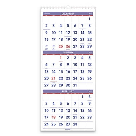 Vertical-Format Three-Month Reference Wall Calendar, 12 x 27, (Best Selling Calendars 2019)