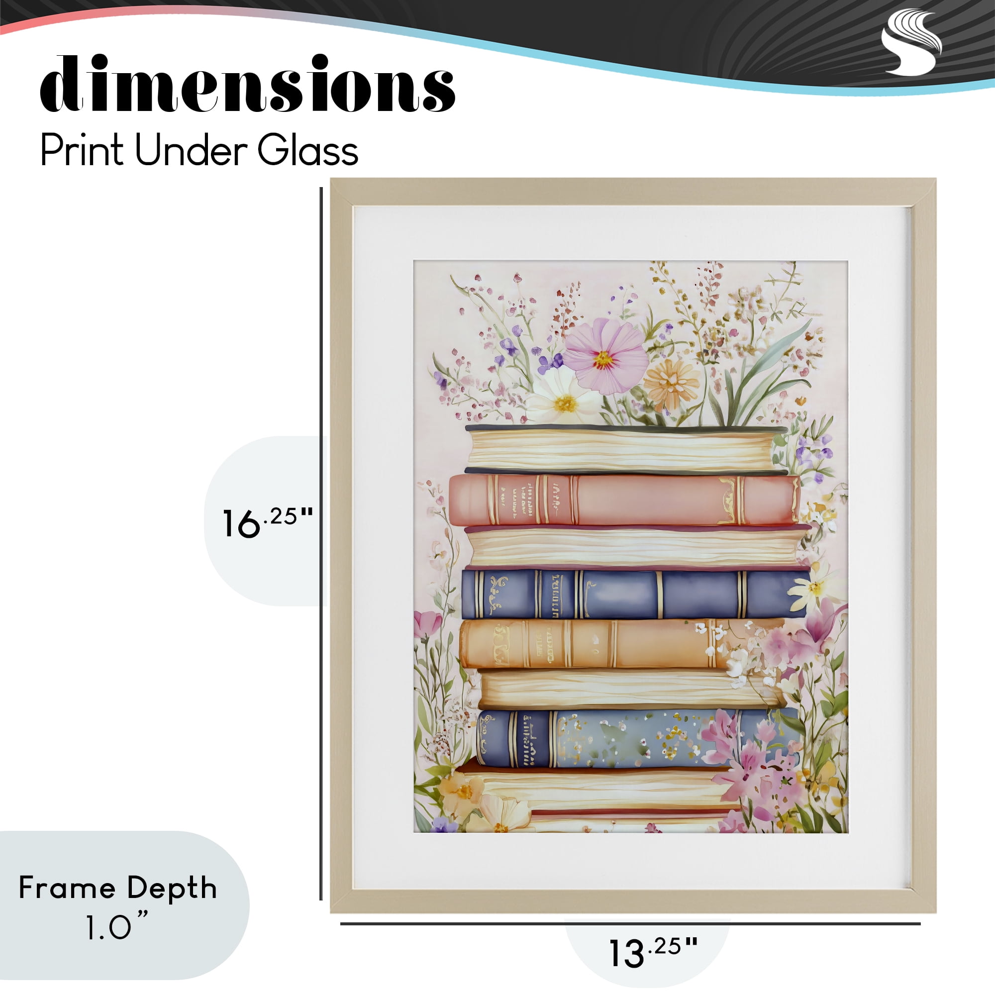 Stupell Industries Blooming Bookstack in Pastels Birch Framed Print Under Glass, design by LSR Design Studio