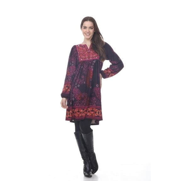 White Mark 861-04-L Apolline Embroidered Sweater Dress, Purple - Large