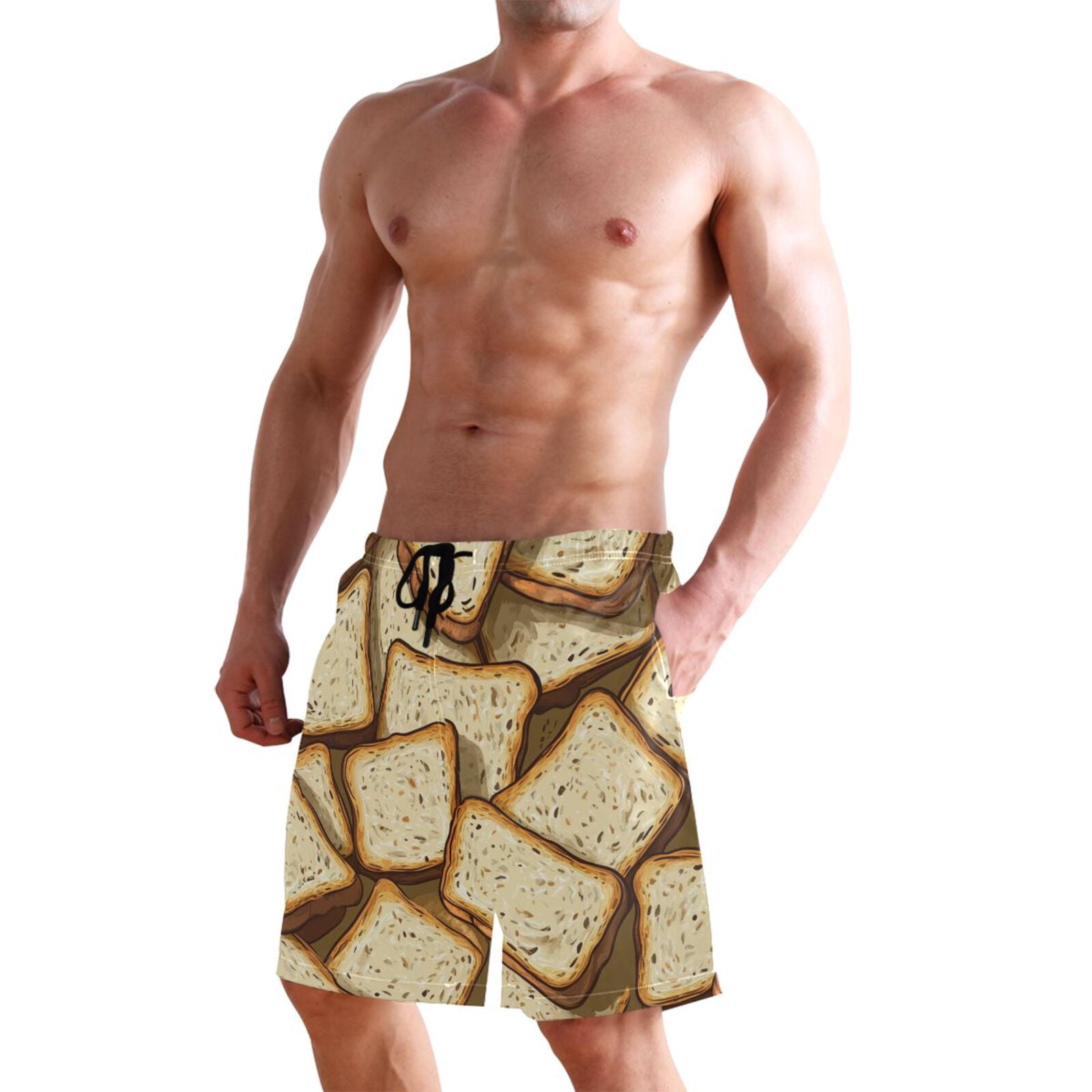 Ckdifva Bread Slices Men's Board Shorts Swim Trunks Drawstring Summer Beach Golf Shorts Quick Dry with Pockets