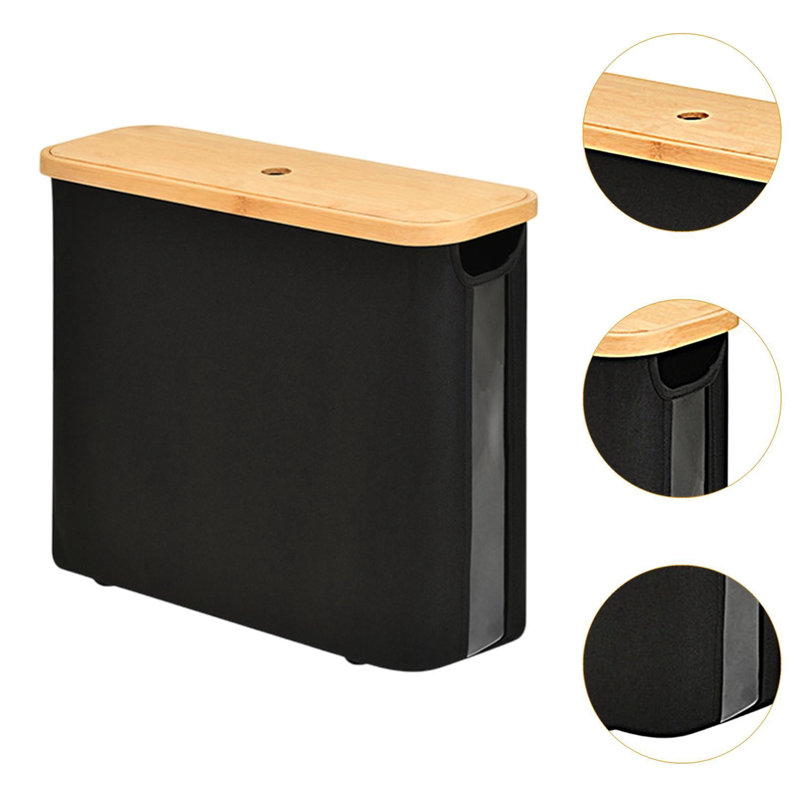 Fiocias Toilet Paper Holder Multifunctional Accessories Container with Bamboo Lid Toilet Black