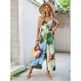 thumbnail image 6 of Women's Boho Jumpsuit V-Neck Backless Floral Print Wide Leg Summer Romper Blue & S, 6 of 10