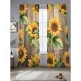 thumbnail image 3 of Sheer Curtains 84 Inches Long 2 Panels, Pastoral Sunflower Green Leavf Watercolor Rod Pocket Curtain Voile Draperies, Farm Vintage Wood Board Light Filtering Window Treatment for Living Room, 3 of 8