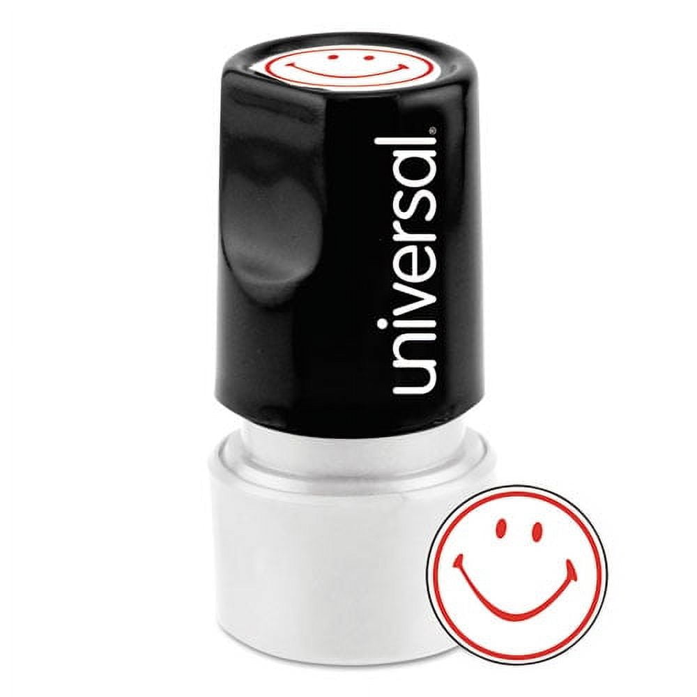 Round Message Stamp, Smiley Face, Pre-Inked/re-Inkable, Red | Bundle of 2 Each