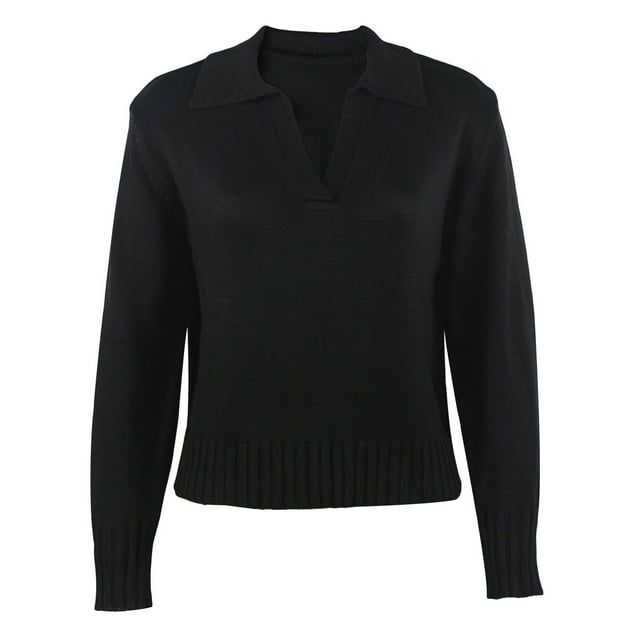 Bowake Femmes 2023 Pulls d'Automne Revers Manches Longues Tricot Côtelé Pull Décontracté Ample Confortable Pull Tops