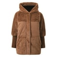 thumbnail image 3 of Women Jacket Hooded Thick Solid Padded Coat Fuzzy Wool Button Down Patchwork Coats (Khaki L), 3 of 6