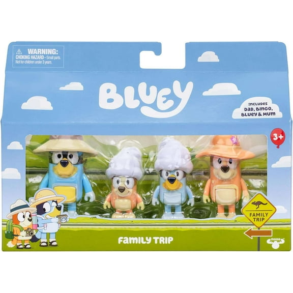 Beach Dad, Mum, Bluey & Bingo Mini Figure 4-Pack (Family Trip)