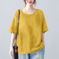 thumbnail image 2 of Itsame Women Linen Short Shirt Sleeved Tops Womens Casual T-Shirt Relaxed Round Neck Cotton T Shirt Yellow Size S, 2 of 7
