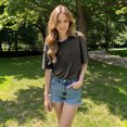 thumbnail image 6 of Endives Women's Short Sleeve T-shirts Crew Neck Drop Shoulder 2D Printed Basic Top Oversized Tee Fashion, 6 of 7