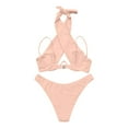 thumbnail image 5 of Women's Bikini Set Halter Neck Underwire Push Up Solid Color Sexy Two Piece Swimsuit for Beach Pool Summer Party,Watermelon Red,2XL, 5 of 6