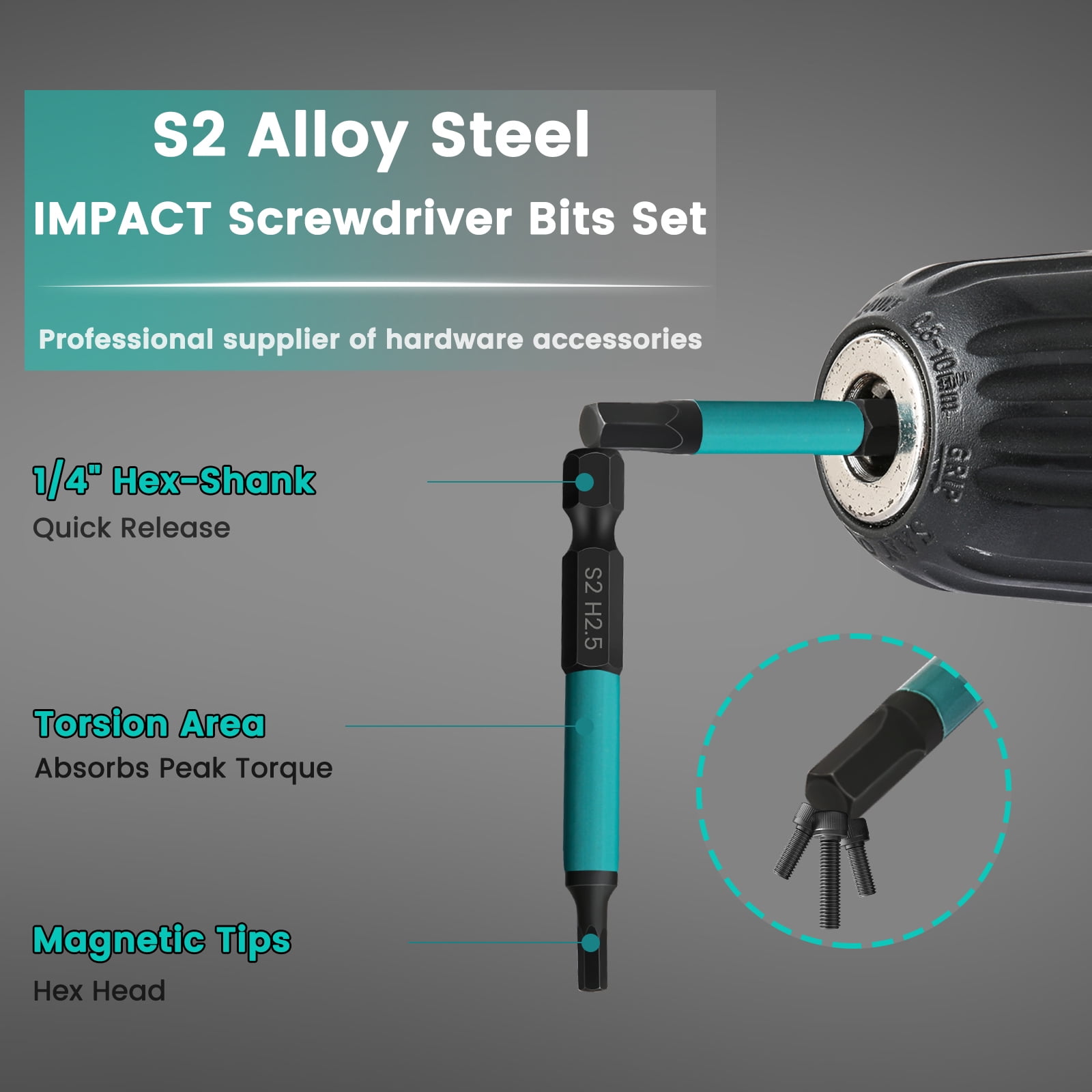 21pcs Hex Impact Bits Set with 1/4 Inch Hex Shank Magnetic Allen