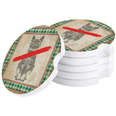 KXMDXA Style Cat on Vintage Plaid Set of 4 Car Coaster for Drinks, Absorbent Ceramic Stone Coasters Cup Mat with Cork Base for Home Kitchen Room Coffee Table Bar Decor