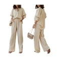 thumbnail image 6 of Douhoow Women's 2 Piece Outfit Set Summer Long Sleeve Button Down Loose Shirt Wide Leg Pants, 6 of 6