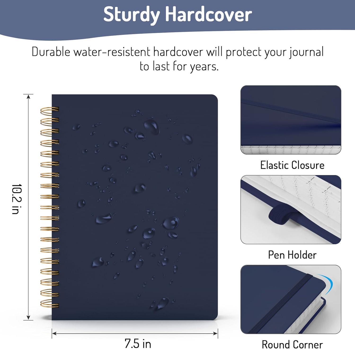 Lined Spiral Journal Notebook with 300 Numbered Pages, B5 College Ruled Thick Journals for Writing with 100GSM Paper, Hardcover Notebooks with Contents for Work, School, Women, Men, Navy